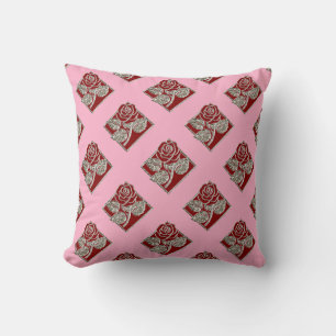 Rose Diamonds-03-Pink Red-Square Throw Pillow