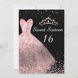 Rose Dress & Tiara Sweet 16 16th Birthday Party Invitation