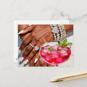 Rose Drink and Jewels Mixed Media Collage Postcard