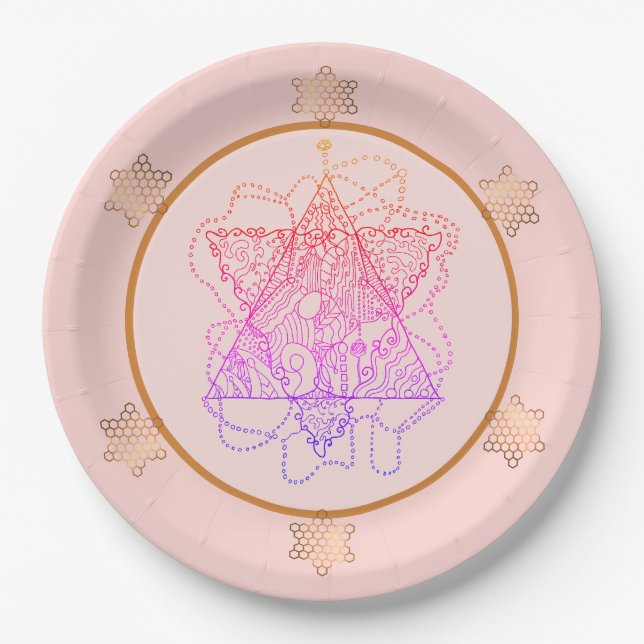 Rose Elegant Jewish Star Paper Plates  (Front)