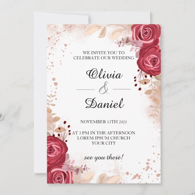 Rose Elegant Wedding Invitation Card (Front)
