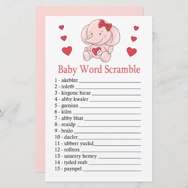 Rose elephant Baby word scramble game (Front/Back)