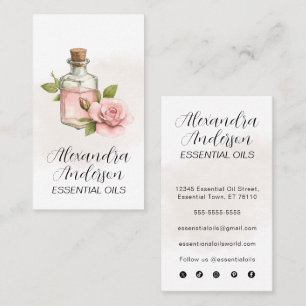 Rose Essential Oils Watercolor Floral Script Business Card