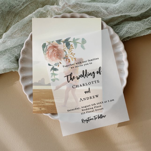 Rose eucalyptus blush wedding vellum invitations (Creator Uploaded)