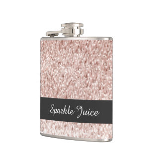 Rose Faux Glitter Sparkle Juice Hip Flask