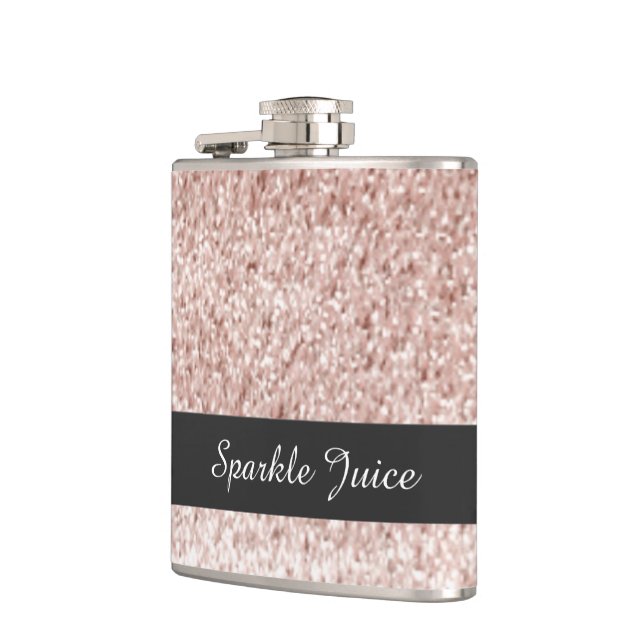 Rose Faux Glitter Sparkle Juice Hip Flask (Left)
