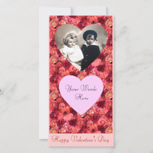 ROSE FIELD ,bright vibrant  red  pink Holiday Card