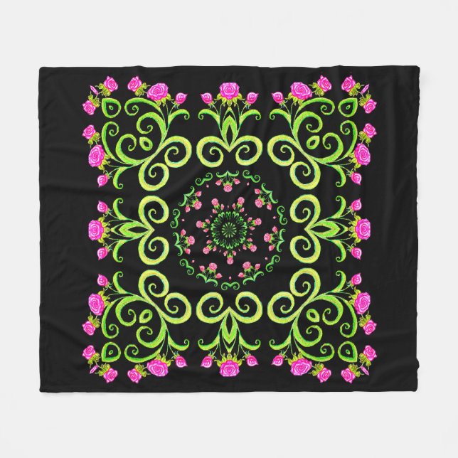 Rose Fiesta Party Fleece Blanket (Front (Horizontal))