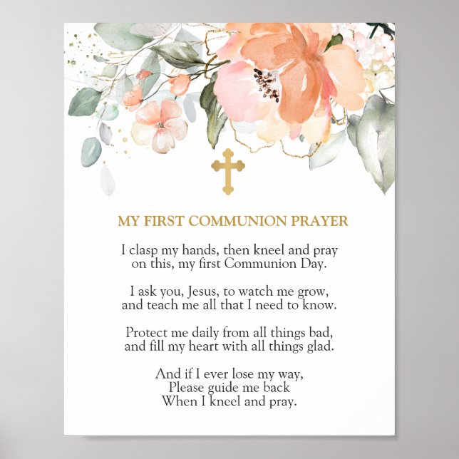 Rose First Holy Communion Prayer Poster (Front)