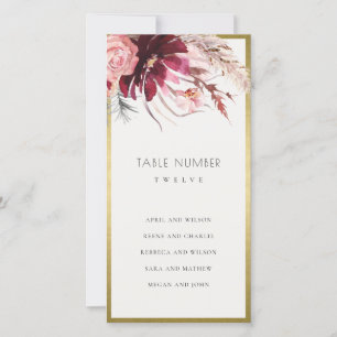 Rose Flora Pampas Grass Seating Chart Table Number