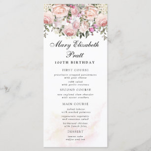 Rose Floral 100th Birthday Menu