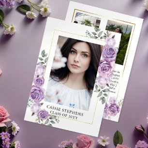 Rose Floral 4 Photo Collage Gold Frame Graduation Announcement