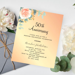Rose floral 50th wedding anniversary invitation