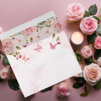 Rose Floral and Butterflies | Pink Marble 
