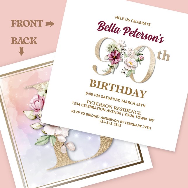 Rose Floral B 90th Birthday Party Invitation (Creator Uploaded)