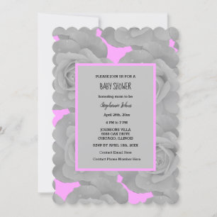 Rose Floral Baby Shower Baby Girl Pink Grey Custom Invitation