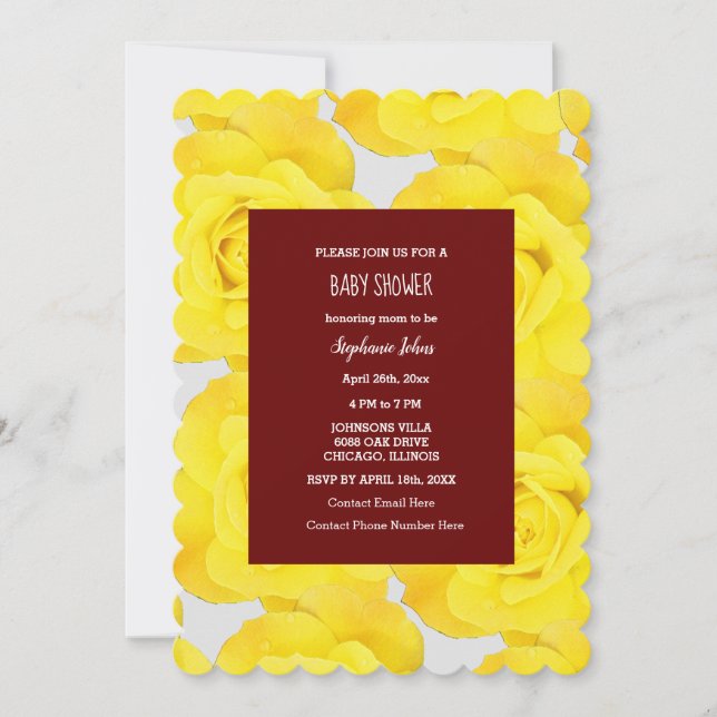 Rose Floral Baby Shower Girl Burgundy Red Yellow Invitation (Front)