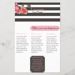 Rose Floral Black & White Stripes - Flyer