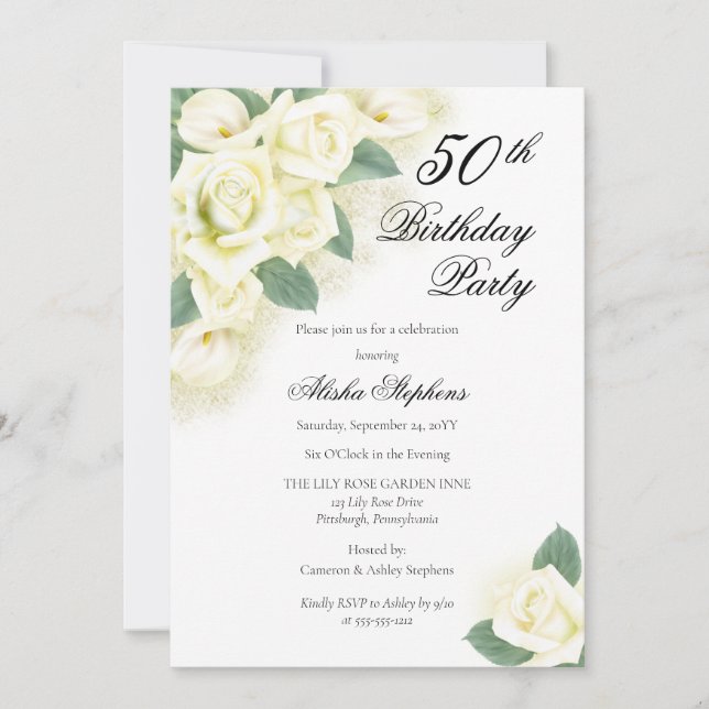 Rose Floral Bouquet 50th Birthday Party Invitation (Front)