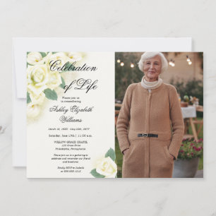 Rose Floral Bouquet Photo Celebration of Life Invitation