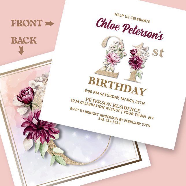 Rose Floral C 21st Birthday Party Invitation (Creator Uploaded)