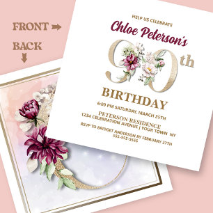 Rose Floral C 90th Birthday Party Invitation
