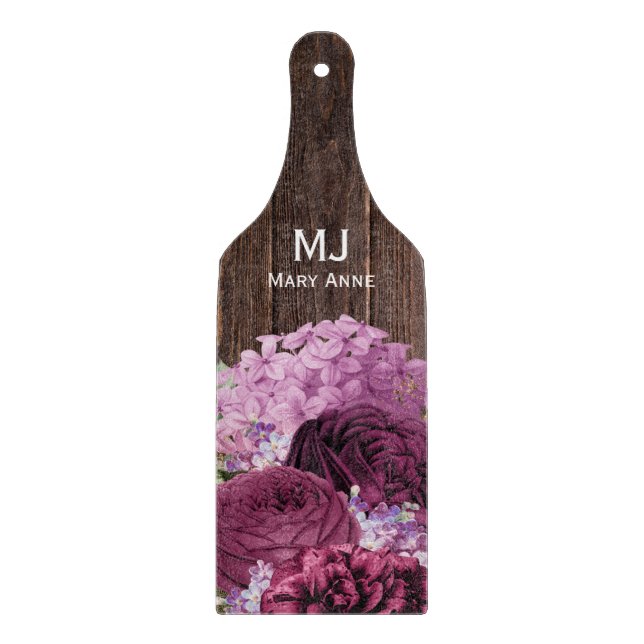 Rose floral country kitchen DIY monogram name Cutting Board (Front)