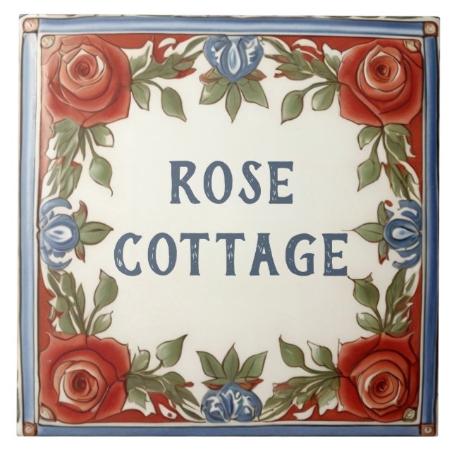 Rose Floral Custom House Name Plate Sign Plaque Ceramic Tile (Front)