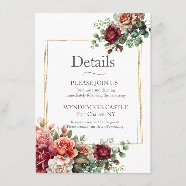 Rose Floral Eucalyptus Enclosure Card (Front)