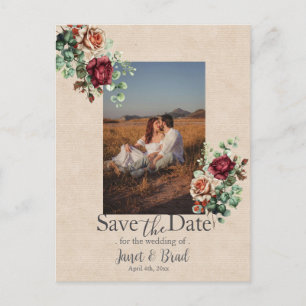 Rose Floral Eucalyptus Save the Date Photo Postcard