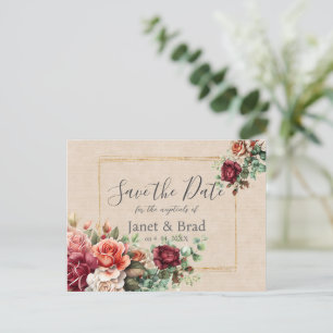 Rose Floral Eucalyptus Wedding Save the Date Postcard