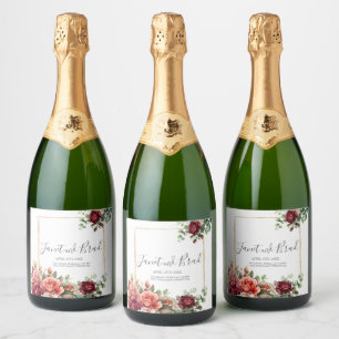Rose Floral Eucalyptus Wedding Sparkling Wine Label