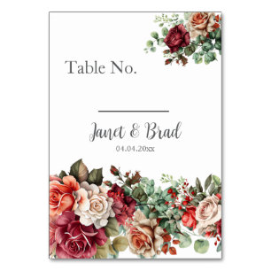 Rose Floral Eucalyptus Wedding Table Number