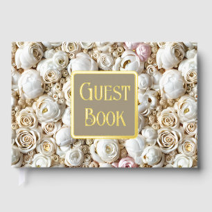 Rose floral flower pattern gold pink foil guest book