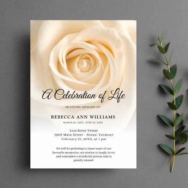 Rose Floral Flowers Celebration of Life Funeral Invitation (Floral Celebration of Life Invitation)