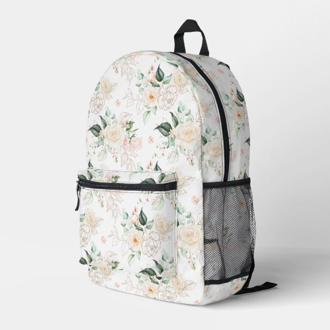 Rose Floral Garden Pattern Printed Backpack (Back Corner Right)