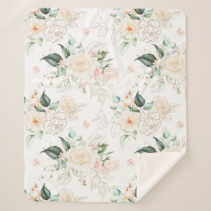 Rose Floral Garden Pattern Sherpa Blanket