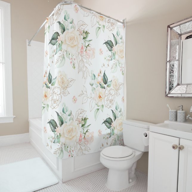 Rose Floral Garden Pattern Shower Curtain (In Situ)