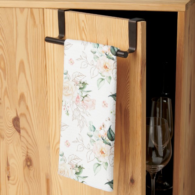 Rose Floral Garden Pattern Tea Towel (Thirds Fold)