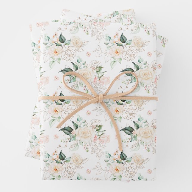 Rose Floral Garden Pattern Wrapping Paper Sheet (In situ)