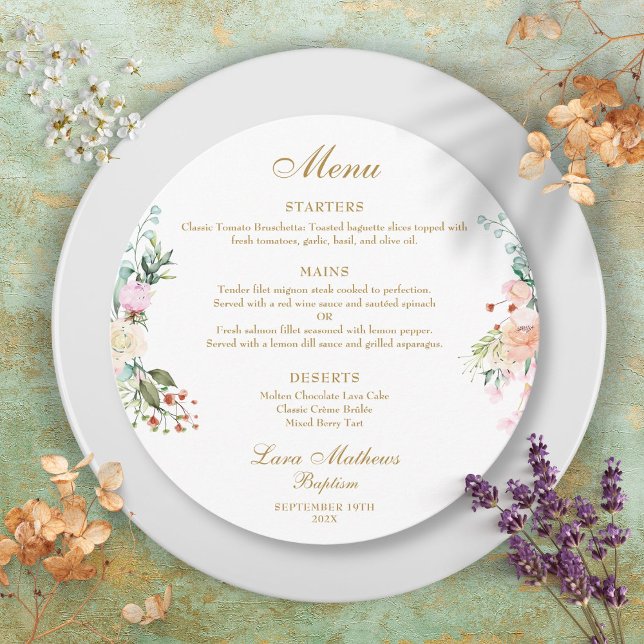 Rose Floral Garland Baptism Christening Plate Menu (Rose Floral Garland Baptism Christening Plate Menu)