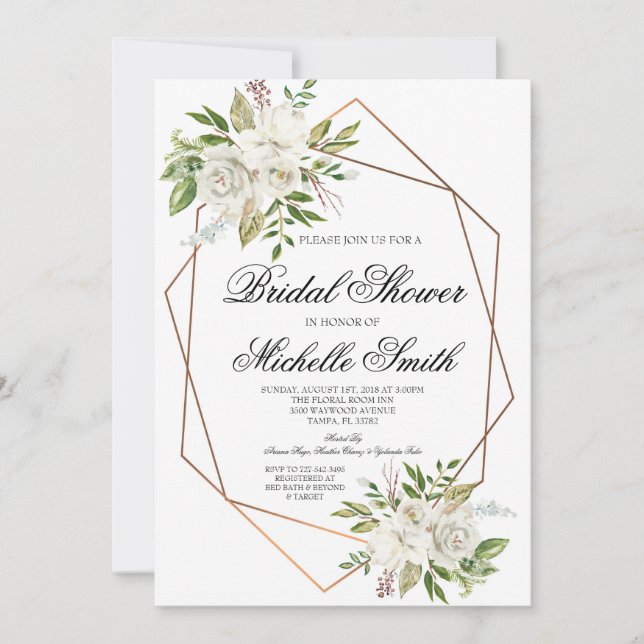 Rose Floral Geometric Bridal Shower Invitation (Front)