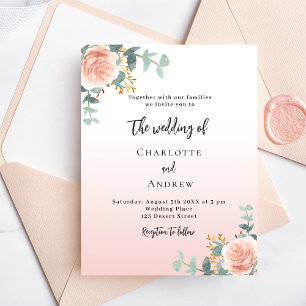Rose floral greenery budget wedding invitation