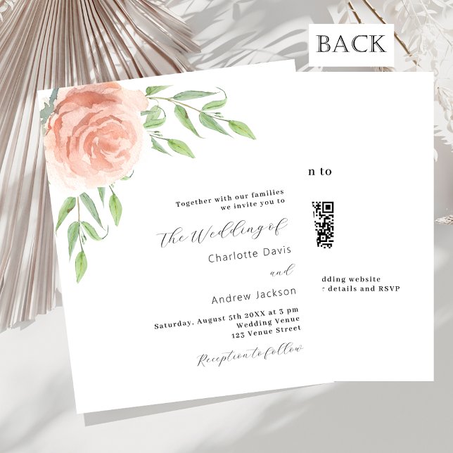 Rose floral greenery QR RSVP wedding invitation (Creator Uploaded)