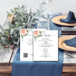 Rose floral greenery wedding program details QR<br><div class="desc">A modern, elegant wedding details/program/timeline. A white background, decorated with a rose gold, blush watercolored rose and eucalyptus greenery. Personalise and add your names and wedding details. Black coloured letters. Text on both sides. Add your wedding website url to the QR code. 1 sheet = 1 program printed edge to...</div>