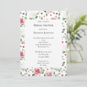 Rose Floral Hearts Bridal Shower Invitation