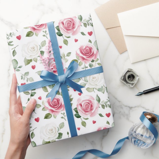 Rose Floral Hearts Bridal Shower Wrapping Paper (Gifting)