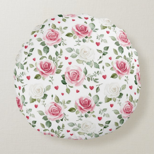 Rose Floral Hearts   Round Cushion (Front)