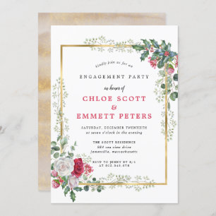 Rose Floral Holly  Engagement Party Invitation