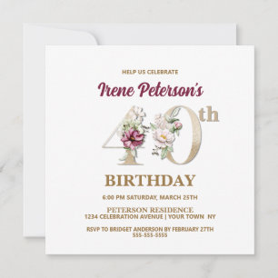 Rose Floral I 40th Birthday Party Invitation